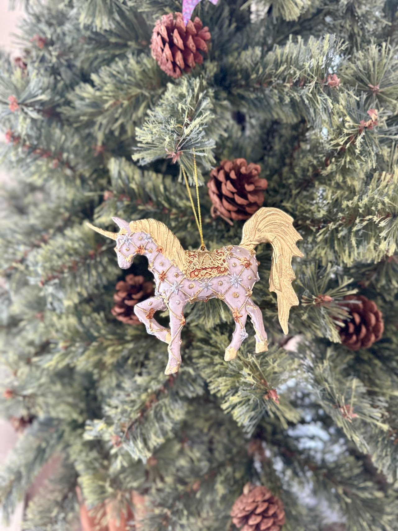 ユニコーン オーナメント ハンドメイド 飾り 名入れ)ユニコーンのクリスマスオーナメント 置台つき | iichi