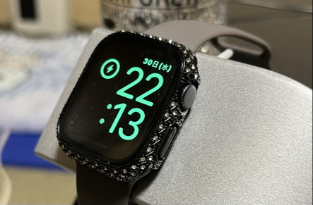アップルウォッチキラキラバブルホワイトレザー Apple Watchカスタム